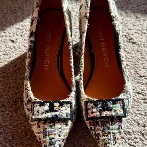 Tory Burch Black and White Tweed Flats
